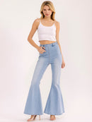 WOMEN'S ZIP UP WASHED BELL BOTTOM PANTS