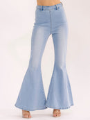 WOMEN'S ZIP UP WASHED BELL BOTTOM PANTS