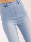 WOMEN'S ZIP UP WASHED BELL BOTTOM PANTS