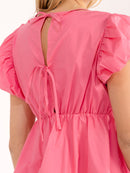 WOMEN'S SHORT PUFF SLEEVE OPEN BACK PEPLUM BLOUSE
