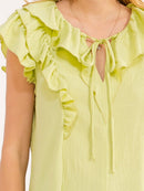 WOMEN'S SLEEVELESS RUFFLE V-NECK BLOUSE