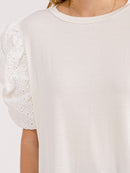 WOMEN'S SHORT PUFF SLEEVES EYELT DETAILED BLOUSE