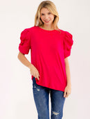 WOMEN'S SHORT PUFF SLEEVES EYELT DETAILED BLOUSE