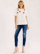WOMEN'S SHORT SLEEVE SEQUINS DETAILED T-SHIRT