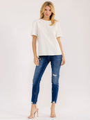 WOMEN'S SHORT SLEEVE SEQUINS DETAILED T-SHIRT