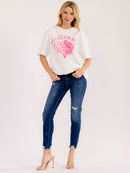 WOMEN'S SHORT SLEEVE SEQUINS GRAPHIC OVERSIZED T-SHIRT
