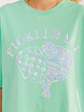 WOMEN'S SHORT SLEEVE SEQUINS GRAPHIC OVERSIZED T-SHIRT