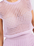 WOMEN'S SHORT SLEEVE TOP & ELASTIC WAIST MAXI SKIRT CROCHET 2PC. SET