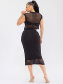 WOMEN'S SHORT SLEEVE TOP & ELASTIC WAIST MAXI SKIRT CROCHET 2PC. SET