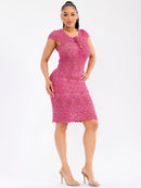 WOMEN'S SHORT SLEEVE V-NECK BODYCON CROCHET MIDI DRESS