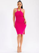 WOMEN'S SLEEVELESS SIDE SLIT BODYCON CROCHET MINI DRESS