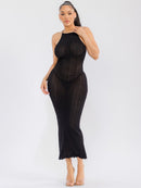 WOMEN'S SLEEVELESS OPEN BACK BODYCON CROCHET MAXI DRESS