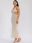 WOMEN'S SLEEVELESS BODYCON CROCHET CUT OUT MAXI DRESS