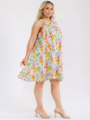 PLUS SIZE SLEEVELESS BUTTON UP FLORAL PRINT TUNIC MINI DRESS