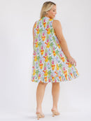 PLUS SIZE SLEEVELESS BUTTON UP FLORAL PRINT TUNIC MINI DRESS