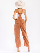 WOMEN'S SLEEVELESS POCKETS STRAIGHT LEG CORDUROY OVERALL