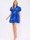 WOMEN'S SHORT SLEEVE V-NECK FRONT POCKETS GRAPHIC SEQUINS LOOSE FIT MINI DRESS