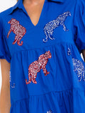 WOMEN'S SHORT SLEEVE V-NECK FRONT POCKETS GRAPHIC SEQUINS LOOSE FIT MINI DRESS