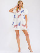 WOMEN'S SHORT SLEEVE V-NECK FRONT POCKETS GRAPHIC SEQUINS LOOSE FIT MINI DRESS