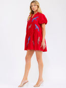 WOMEN'S SHORT SLEEVE V-NECK FRONT POCKETS GRAPHIC SEQUINS LOOSE FIT MINI DRESS
