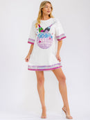 WOMEN'S SHORT SLEEVE GRAPHIC SEQUINS LOOSE FIT MINI DRESS