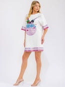 WOMEN'S SHORT SLEEVE GRAPHIC SEQUINS LOOSE FIT MINI DRESS