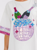 WOMEN'S SHORT SLEEVE GRAPHIC SEQUINS LOOSE FIT MINI DRESS