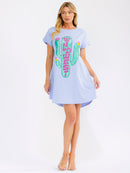 WOMEN'S SHORT SLEEVE FRONT POCKETS GRAPHIC SEQUINS LOOSE FIT MINI DRESS