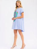 WOMEN'S SHORT SLEEVE FRONT POCKETS GRAPHIC SEQUINS LOOSE FIT MINI DRESS