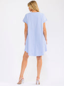 WOMEN'S SHORT SLEEVE FRONT POCKETS GRAPHIC SEQUINS LOOSE FIT MINI DRESS