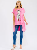 WOMEN'S SHORT SLEEVE SEQUINS GRAPHIC HIGH-LOW OVERSIZED TOP