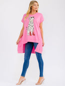 WOMEN'S SHORT SLEEVE SEQUINS GRAPHIC HIGH-LOW OVERSIZED TOP