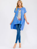 WOMEN'S SHORT SLEEVE SEQUINS GRAPHIC HIGH-LOW OVERSIZED TOP