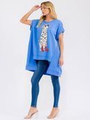 WOMEN'S SHORT SLEEVE SEQUINS GRAPHIC HIGH-LOW OVERSIZED TOP