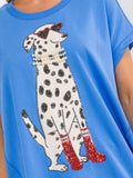 WOMEN'S SHORT SLEEVE SEQUINS GRAPHIC HIGH-LOW OVERSIZED TOP