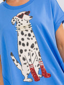 WOMEN'S SHORT SLEEVE SEQUINS GRAPHIC HIGH-LOW OVERSIZED TOP