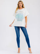 WOMEN'S SHORT SLEEVE SEQUINS GRAPHIC OVERSIZED SHIRT