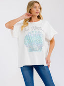 WOMEN'S SHORT SLEEVE SEQUINS GRAPHIC OVERSIZED SHIRT