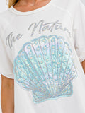 WOMEN'S SHORT SLEEVE SEQUINS GRAPHIC OVERSIZED SHIRT