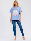 WOMEN'S SHORT SLEEVE SEQUINS GRAPHIC OVERSIZED SHIRT