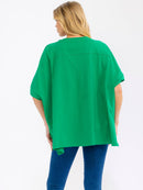 WOMEN'S SHORT SLEEVE SEQUINS GRAPHIC HIGH-LOW OVERSIZED SHIRT