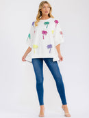 WOMEN'S SHORT SLEEVE SEQUINS GRAPHIC HIGH-LOW OVERSIZED SHIRT