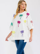WOMEN'S SHORT SLEEVE SEQUINS GRAPHIC HIGH-LOW OVERSIZED SHIRT