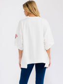 WOMEN'S SHORT SLEEVE SEQUINS GRAPHIC HIGH-LOW OVERSIZED SHIRT