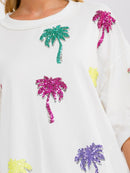 WOMEN'S SHORT SLEEVE SEQUINS GRAPHIC HIGH-LOW OVERSIZED SHIRT
