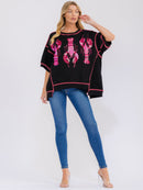 WOMEN'S SHORT SLEEVE SEQUINS GRAPHIC HIGH-LOW OVERSIZED SHIRT