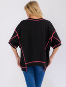 WOMEN'S SHORT SLEEVE SEQUINS GRAPHIC HIGH-LOW OVERSIZED SHIRT