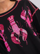 WOMEN'S SHORT SLEEVE SEQUINS GRAPHIC HIGH-LOW OVERSIZED SHIRT