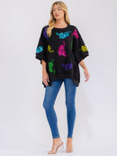 WOMEN'S SHORT SLEEVE SEQUINS GRAPHIC HIGH-LOW OVERSIZED SHIRT
