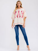 WOMEN'S SHORT SLEEVE SEQUINS GRAPHIC HIGH-LOW OVERSIZED SHIRT